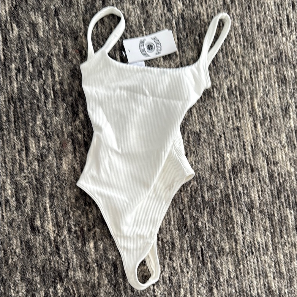 Anine Bing White Ribbed One Piece Swimsuit